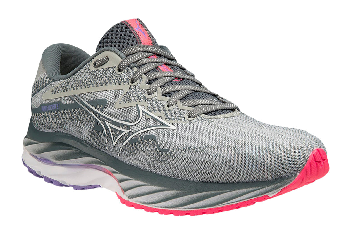 Mizuno Wave Rider 27 B Pearl Blue/White/High-Vis Pink Womens #color_grey-multi-pinks-purples