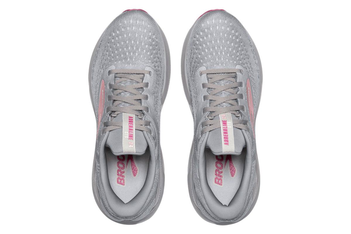 Brooks Adrenaline GTS 24 2E Alloy/White/Zephyr Womens #color_grey-multi-pinks-purples