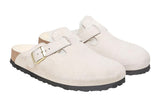 Birkenstock Boston R Antique White Suede Leather/Shearling Womens #color_white
