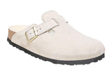 Birkenstock Boston R Antique White Suede Leather/Shearling Womens #color_white