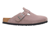 Birkenstock Boston R Soft Footbed Faded Purple Suede Leather Womens #color_purple