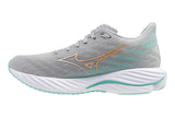 Mizuno Wave Rider 28 D Harbor Mist/White/Aruba Blue Womens #color_grey-multi-greens