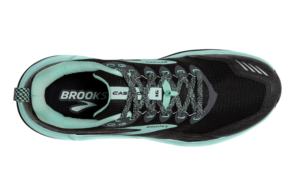 Brooks Cascadia 16 B Ebony/Black/Gecko Womens #color_grey-multi-multi
